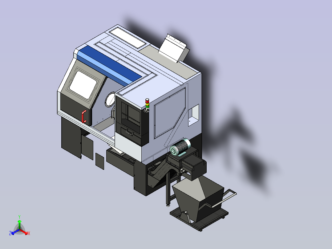 数控机床含排屑机3D模型主视图