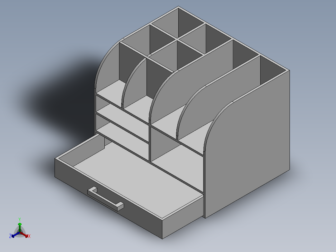 笔筒文件架含抽屉SW2013正等轴测图