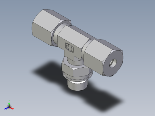 卡套式工业通用硬管接头EO_Adjustable_locknut_branch_tee_TEE06SMORCF正等轴测缩略图
