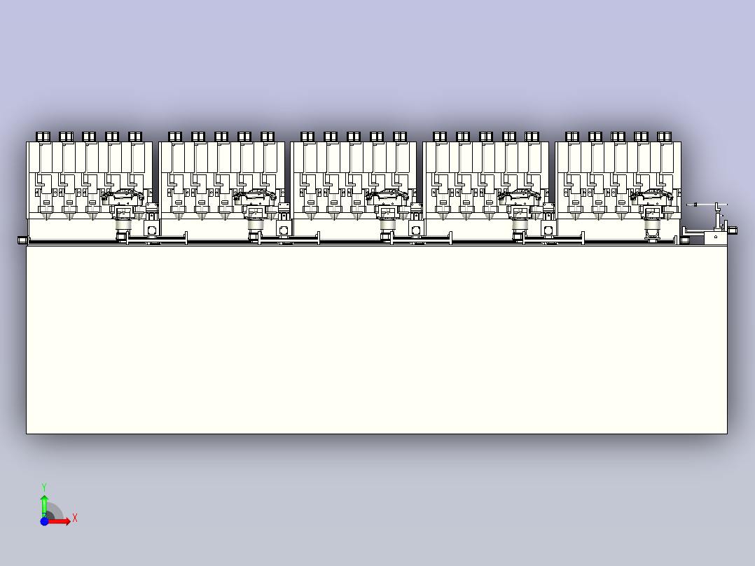 一款多工位移印机（平台）三维模型前视图