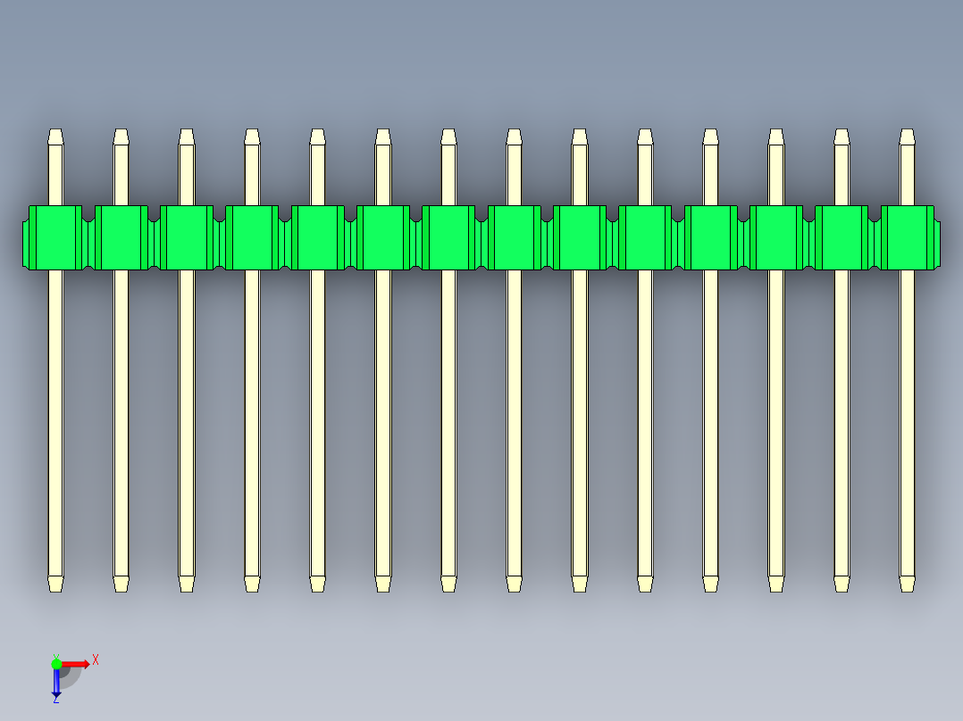 彩色公头100mil（2.54mm）系列-DS1021_green_1x14p_100mil_Type5_rev1.0俯视图