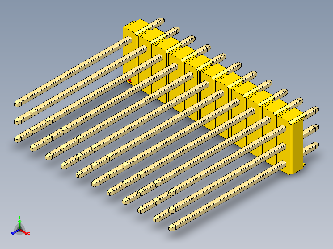 彩色公头100mil（2.54mm）系列-DS1021_yellow_3x11p_100mil_Type19_rev1.0主视图