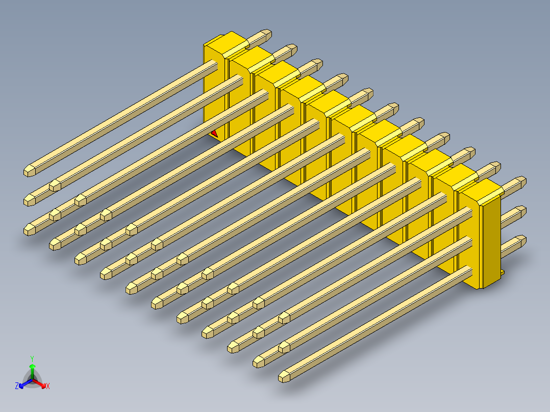 彩色公头100mil（2.54mm）系列-DS1021_yellow_3x11p_100mil_Type19_rev1.0正等轴测图