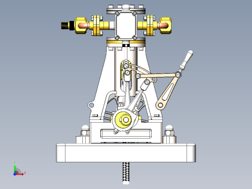 垂直双蒸汽机反向齿轮 斯特林发动机SolidWorks igs 带二维pdf图纸前视缩略图
