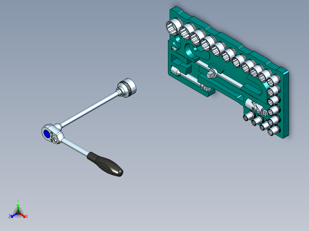 棘轮扳手一套正等轴测图