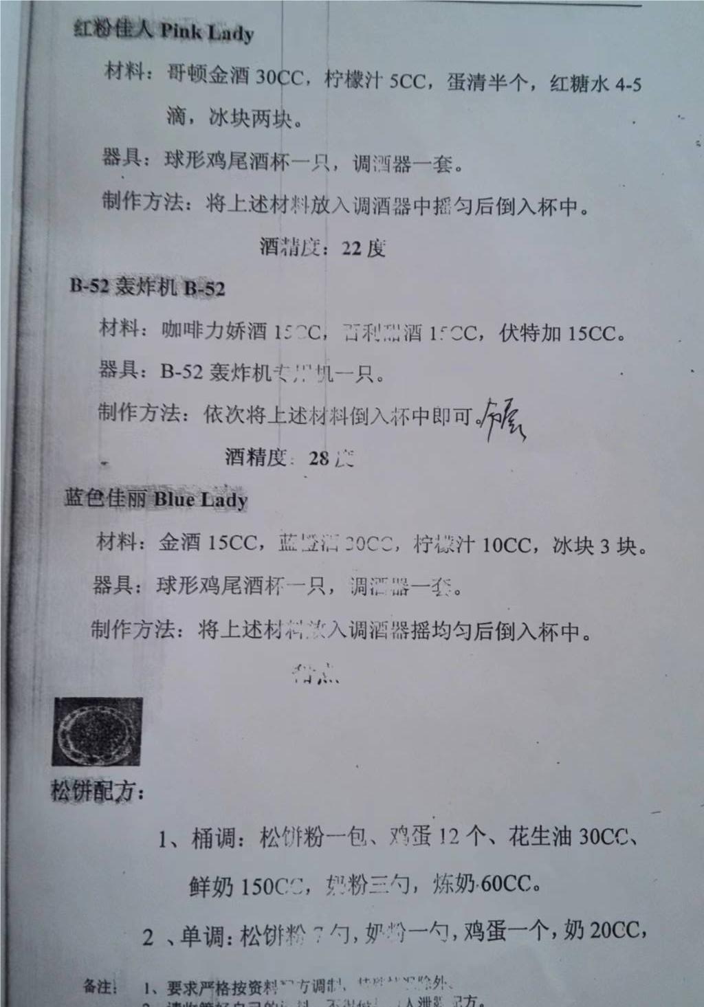 吧台饮品配方