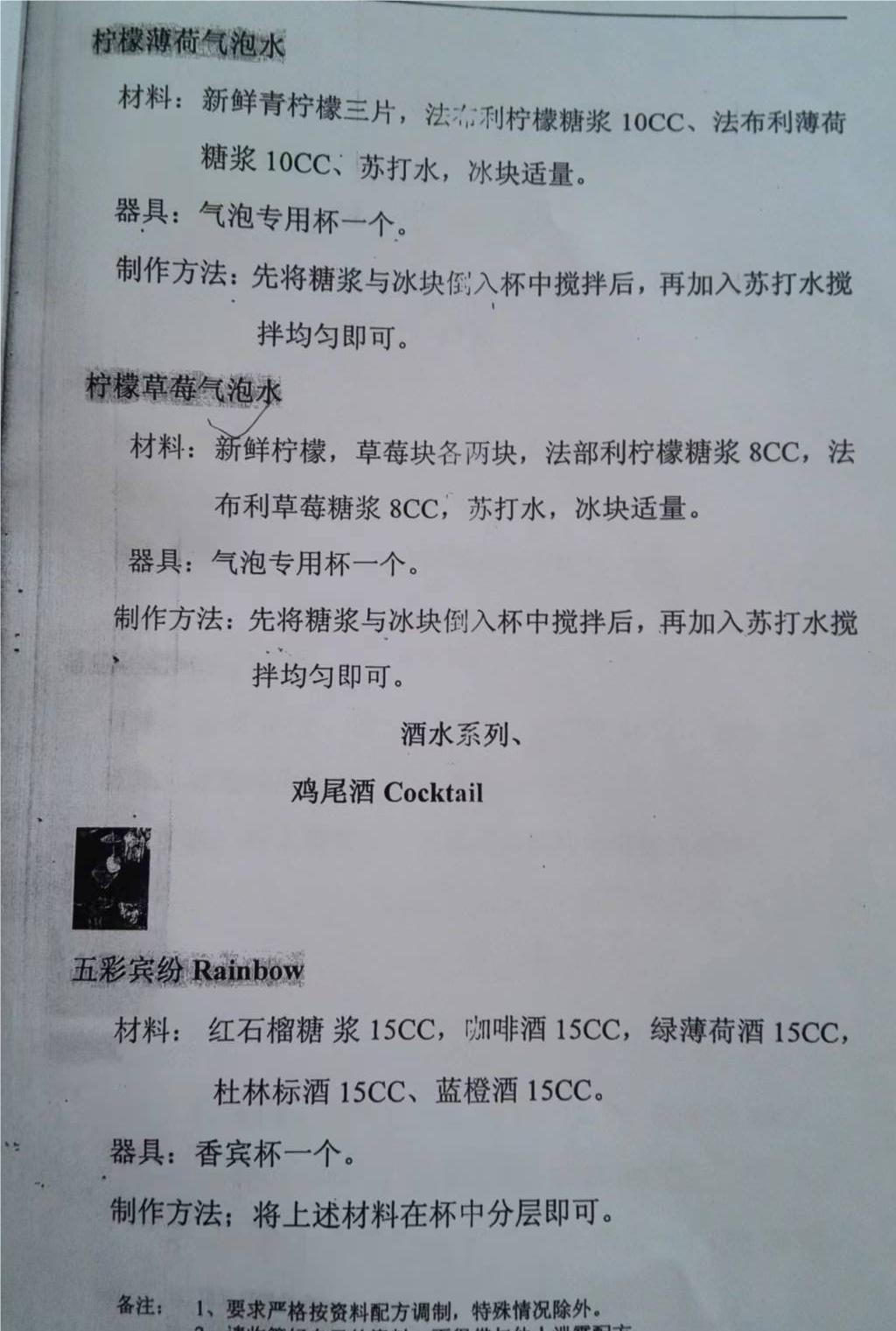 吧台饮品配方