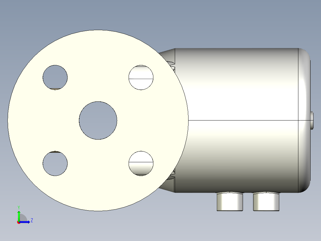 10DKPOAMCP NC 气动隔膜阀常闭与固定法兰，钻孔ANSI B16.5条款150 FF。面对面根据EN 558-1 PP-H左视图