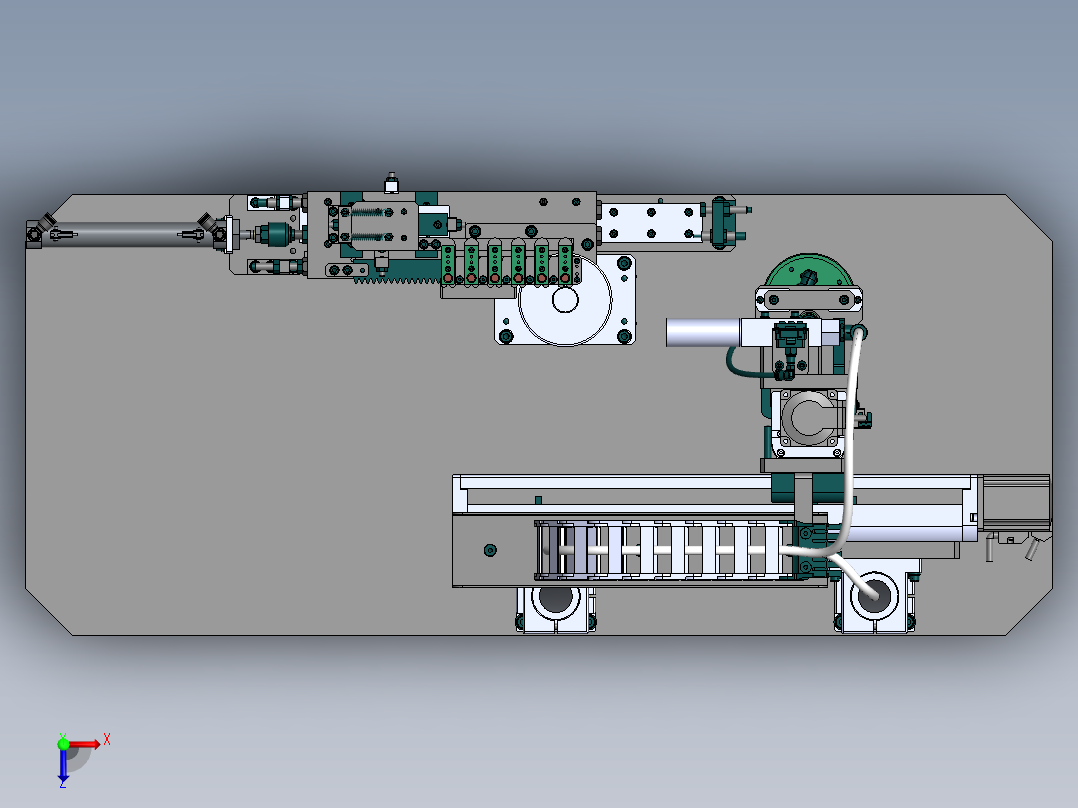 六工位直线等距&圆周等分互转机构俯视图