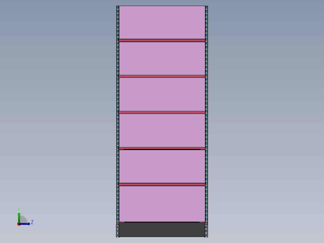 3 英尺 X 7 英尺中心架 v1左视图