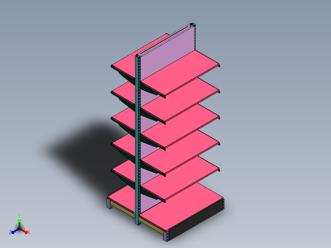 3 英尺 X 7 英尺中心架 v1正等轴测图