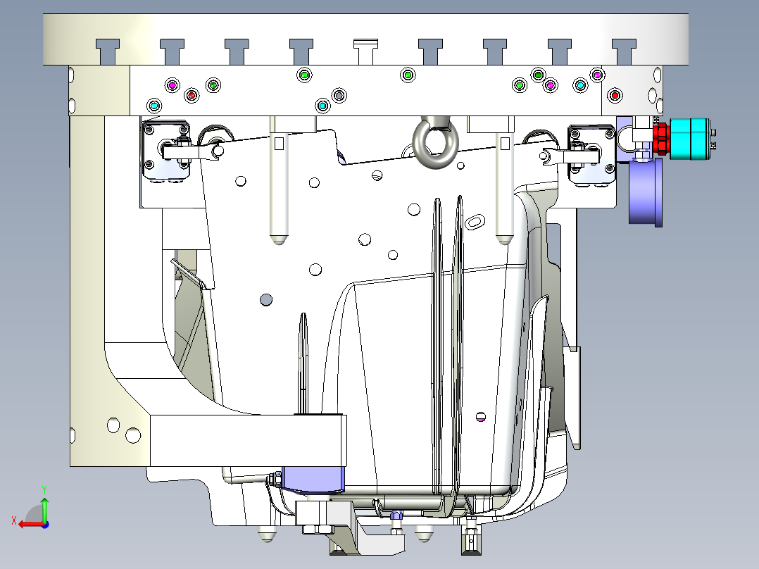 右前轮罩五轴夹具 卧加五轴保压形式液压夹具X_T后视图