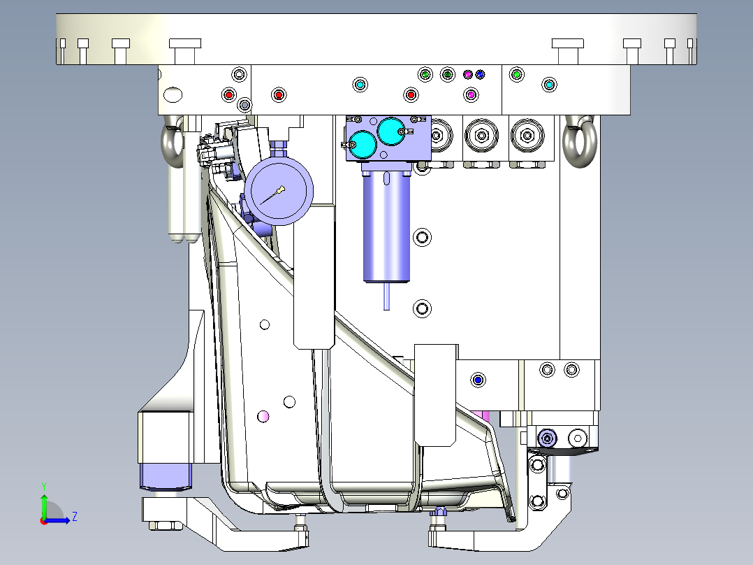 右前轮罩五轴夹具 卧加五轴保压形式液压夹具X_T左视图