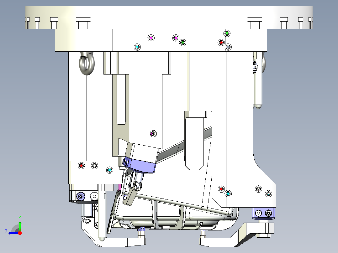 右前轮罩五轴夹具 卧加五轴保压形式液压夹具X_T右视图
