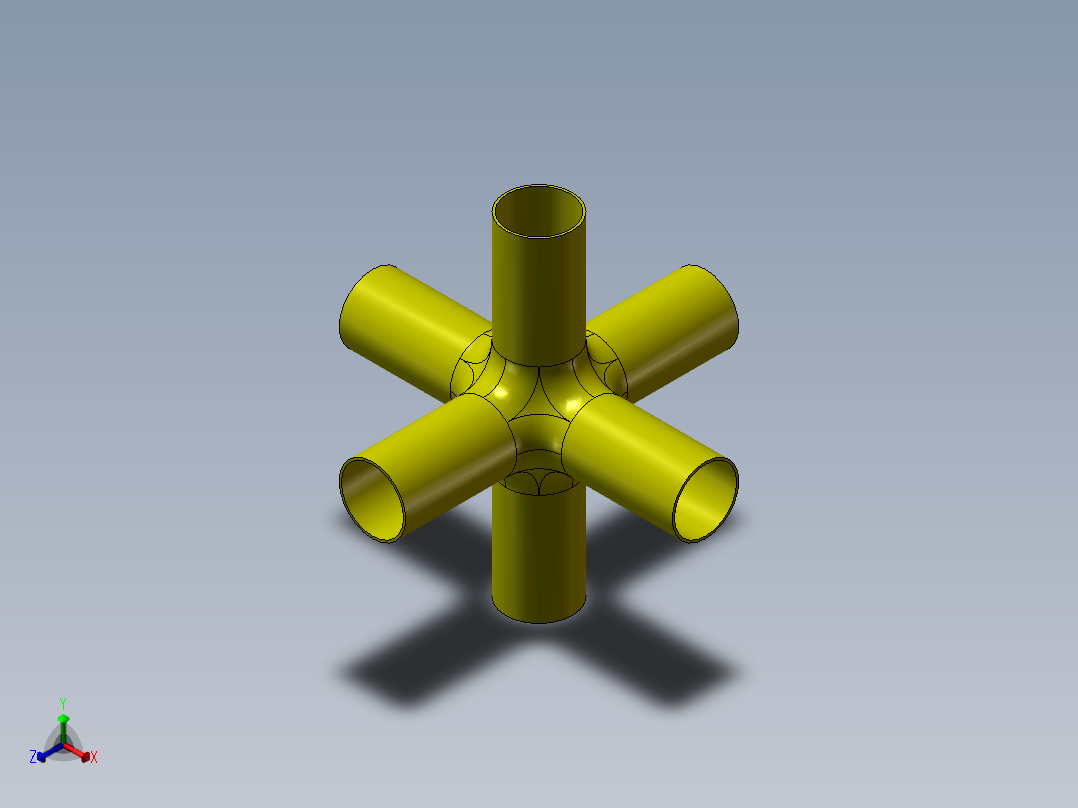 六通管3D模型正等轴测图