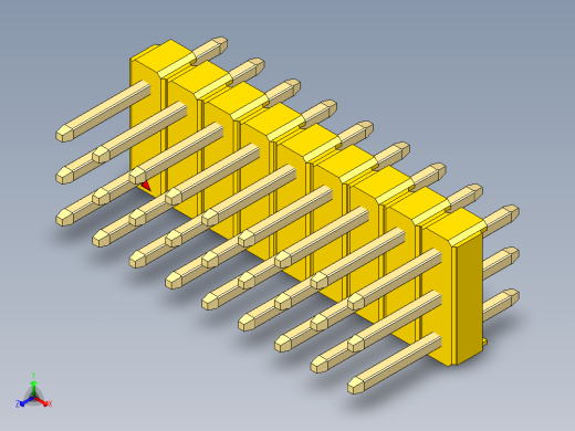 彩色公头100mil（2.54mm）系列-DS1021_yellow_3x09p_100mil_Type1_rev1.0正等轴测缩略图