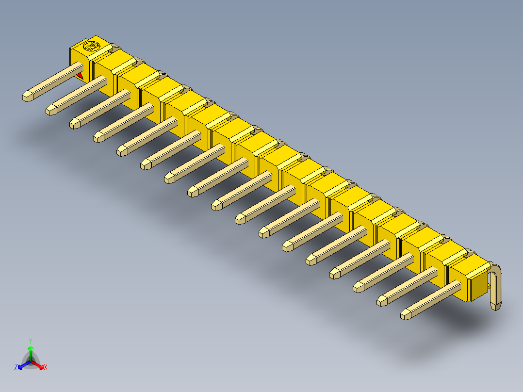 彩色公排针 100mil 2.54mm 系列-DS1022_yellow_1x17p_100mil_TypeD_rev1.0主视图
