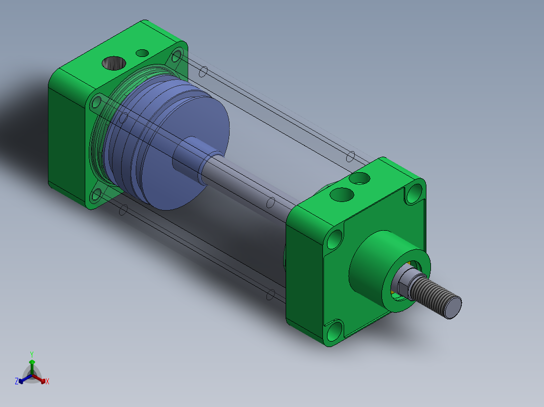 蓝色气动气缸r-100x25x160-1.snapshot.1正等轴测图