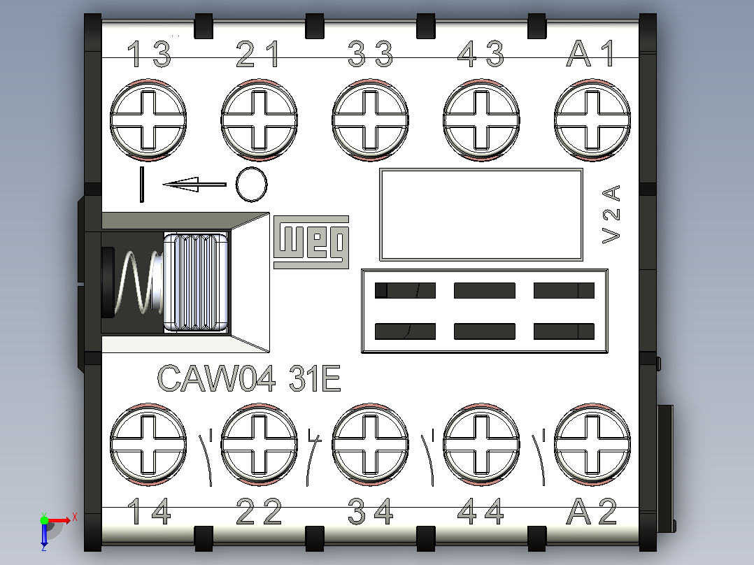 小型接触器caw 04-31-00d 23 6A 24V WEG接触器俯视图