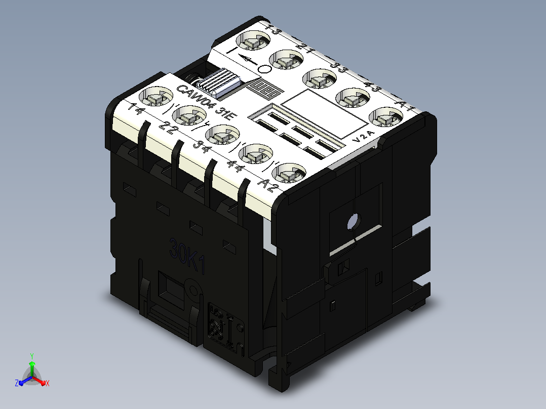小型接触器caw 04-31-00d 23 6A 24V WEG接触器正等轴测图