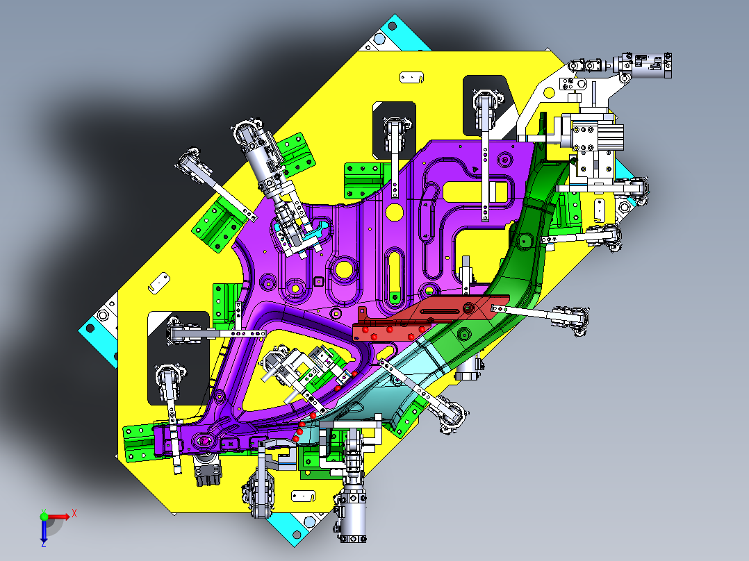 侧板焊接定位夹具Solidworks设计俯视图