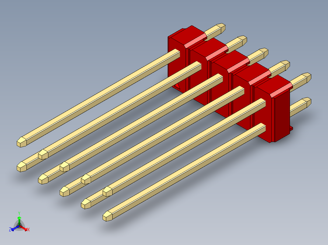 彩色公头100mil（2.54mm）系列-DS1021_red_2x05p_100mil_Type19_rev1.0正等轴测图
