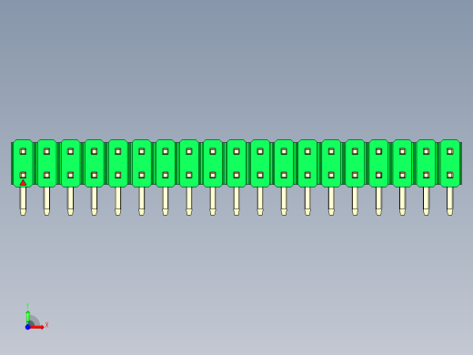 彩色公排针 100mil 2.54mm 系列-DS1022_green_2x19p_100mil_TypeD_rev1.0前视缩略图