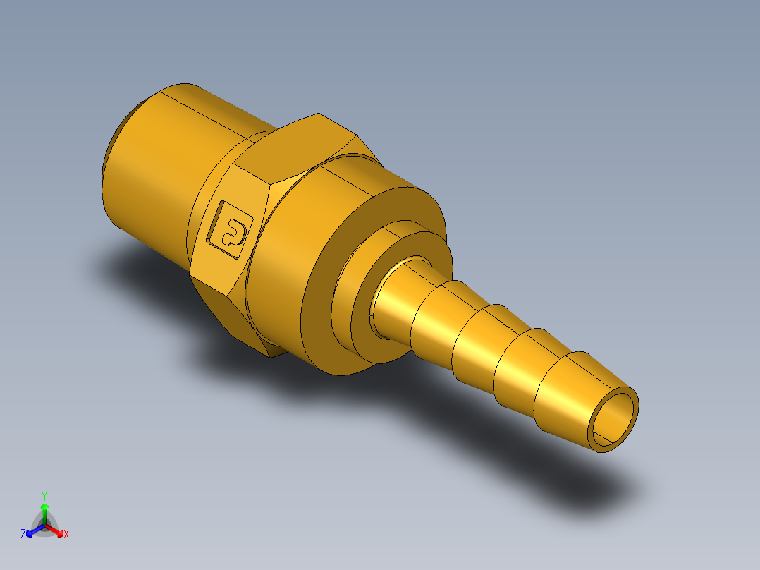 倒齿式工业管接头Male Swivel Hose Barb 125HBLSV-4-4正等轴测图