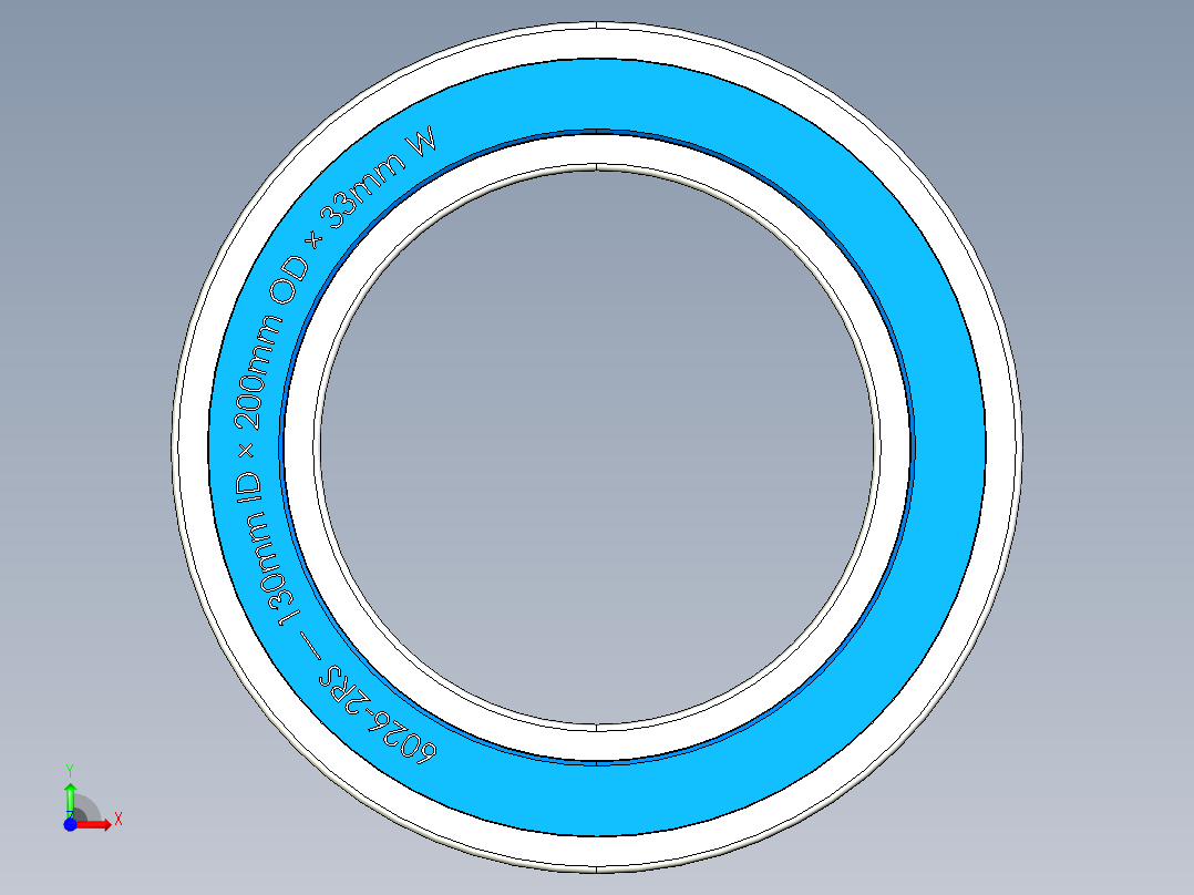 完整的公制6000-2RS，双密封轴承库SolidWorks和Step模型前视图