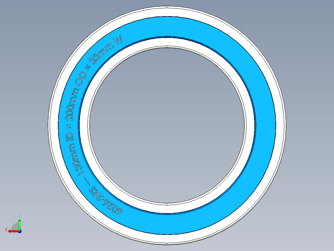 完整的公制6000-2RS，双密封轴承库SolidWorks和Step模型后视图