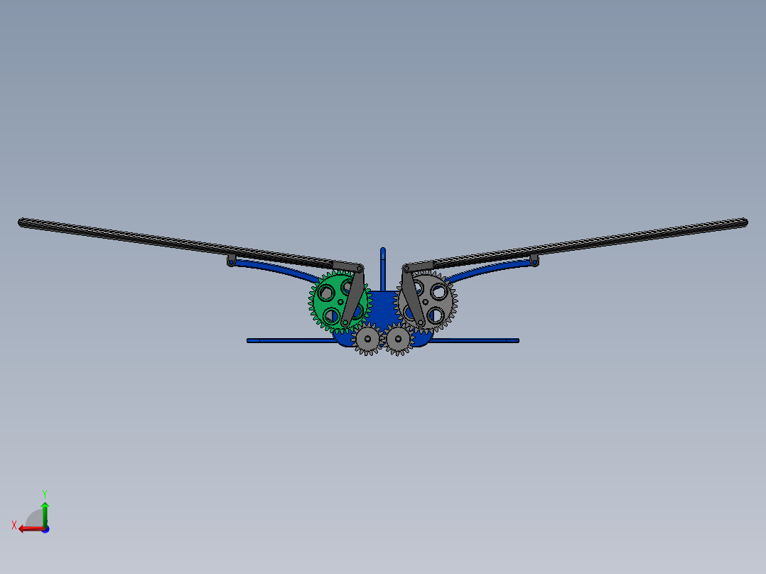 扑翼双曲柄机构三维模型后视图