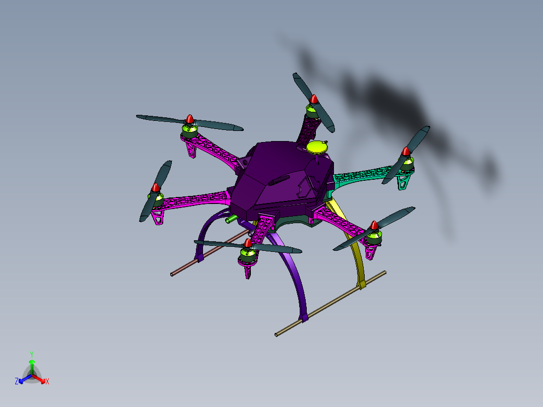 测绘用六翼无人机正等轴测图