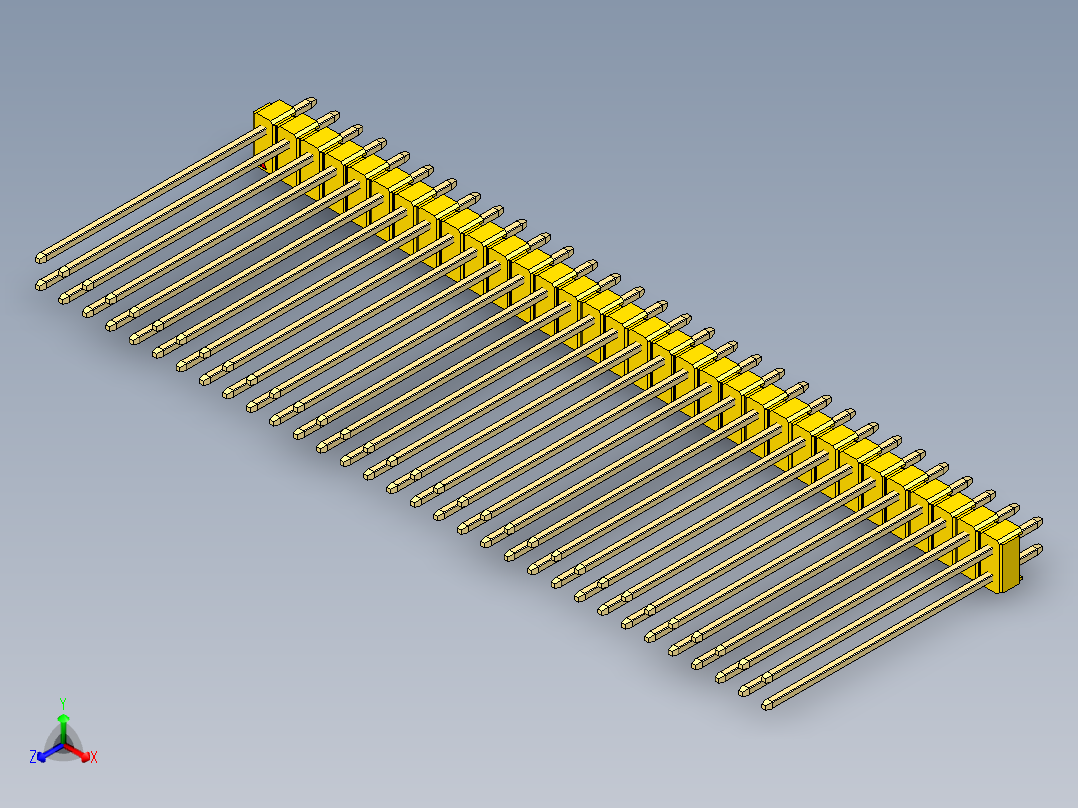彩色公头100mil（2.54mm）系列-DS1021_yellow_2x32p_100mil_Type43_rev1.0正等轴测图
