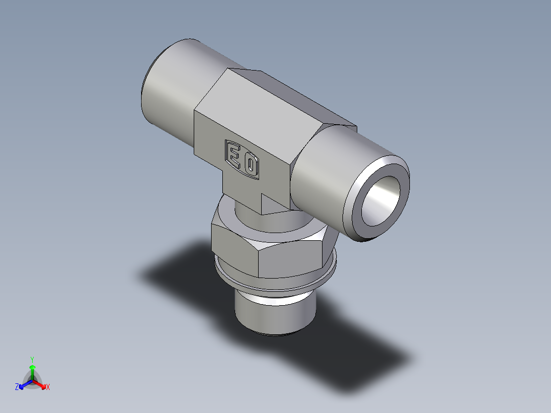 卡套式工业通用硬管接头EO_Adjustable_locknut_branch_tee_TEE06SMOROMDCF主视图