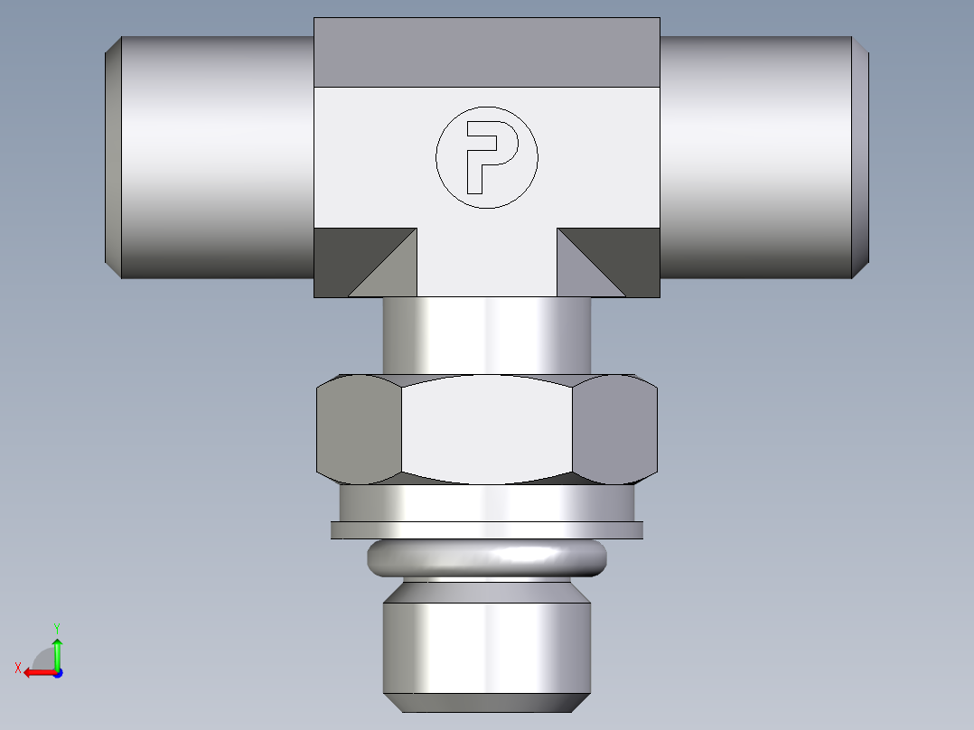 卡套式工业通用硬管接头EO_Adjustable_locknut_branch_tee_TEE06SMOROMDCF后视图