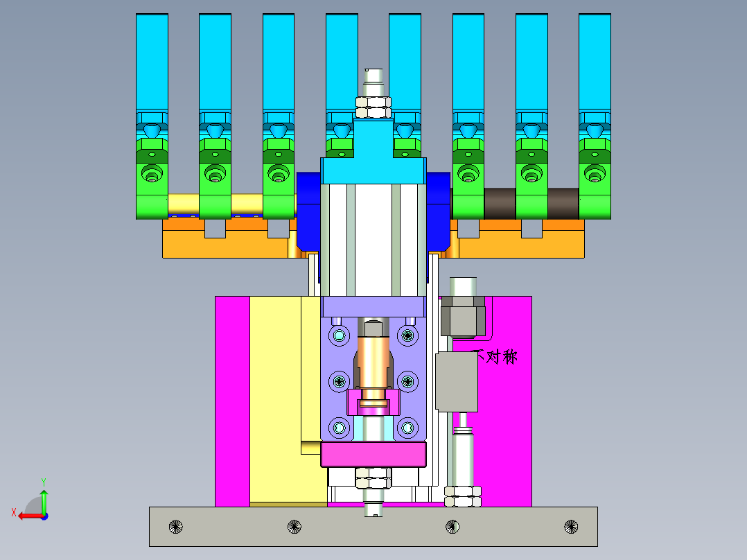 多工位压紧机构设计后视图