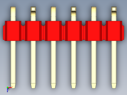 彩色公排针 100mil 2.54mm 系列-DS1022_red_06p_100mil_Type_SMT_R2_rev1.0俯视缩略图