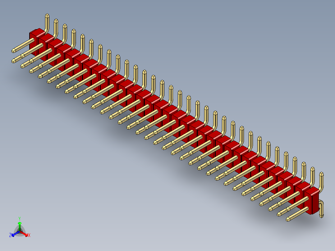彩色公排针 100mil 2.54mm 系列-DS1022_red_64p_100mil_TypeSMT_rev1.0正等轴测图