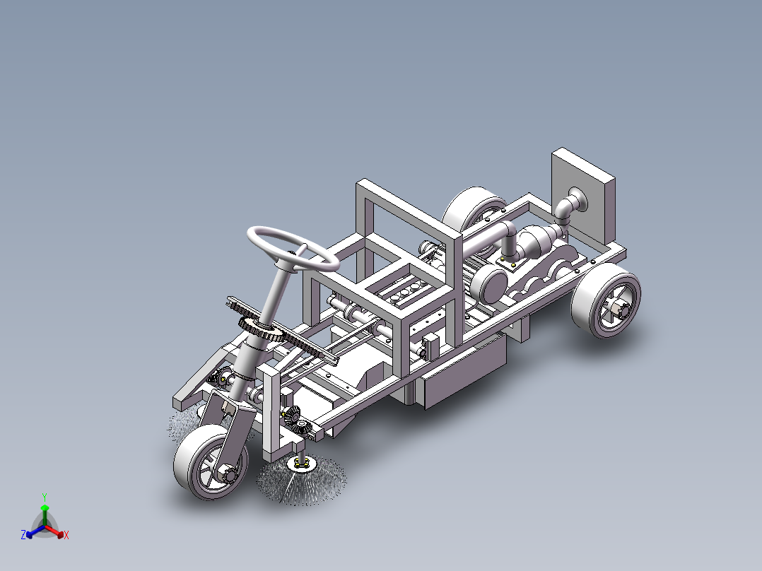 小型路面清扫机的设计【垃圾清扫车】【三维SW+二维+说明书】正等轴测图
