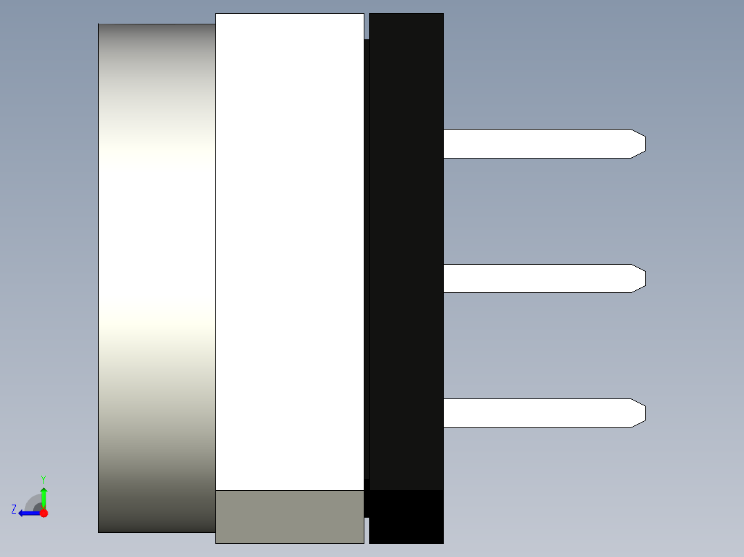 带8个位置的旋转开关，通孔型右视图