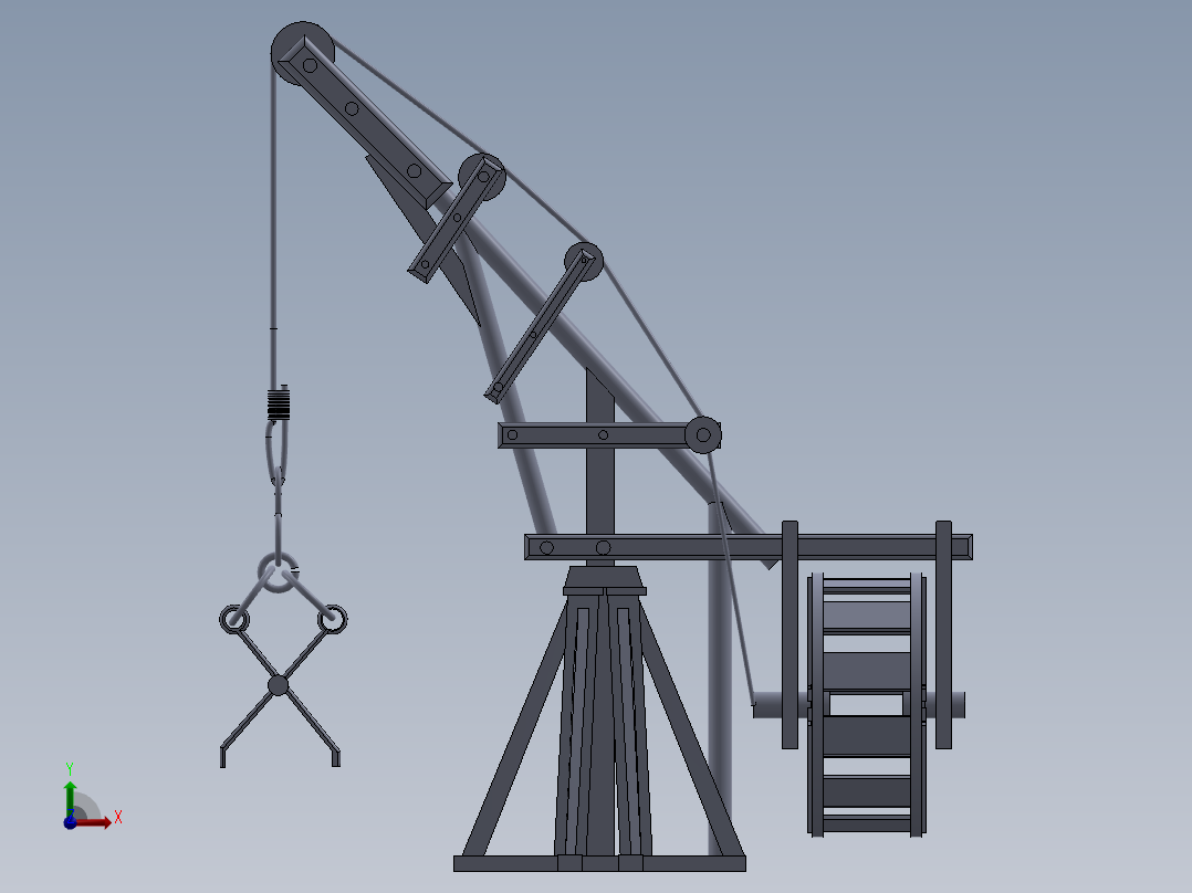欧洲中世纪的起重机结构模型前视图