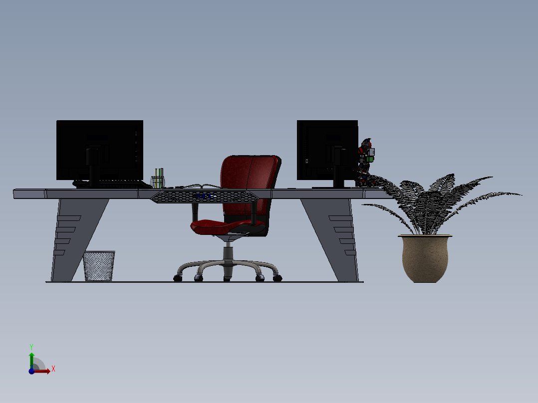 电脑桌(7)前视图