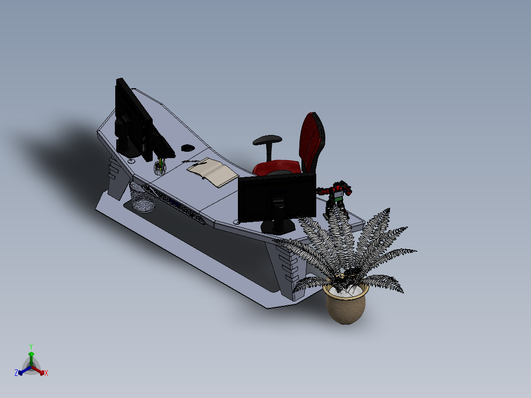 电脑桌(7)正等轴测图