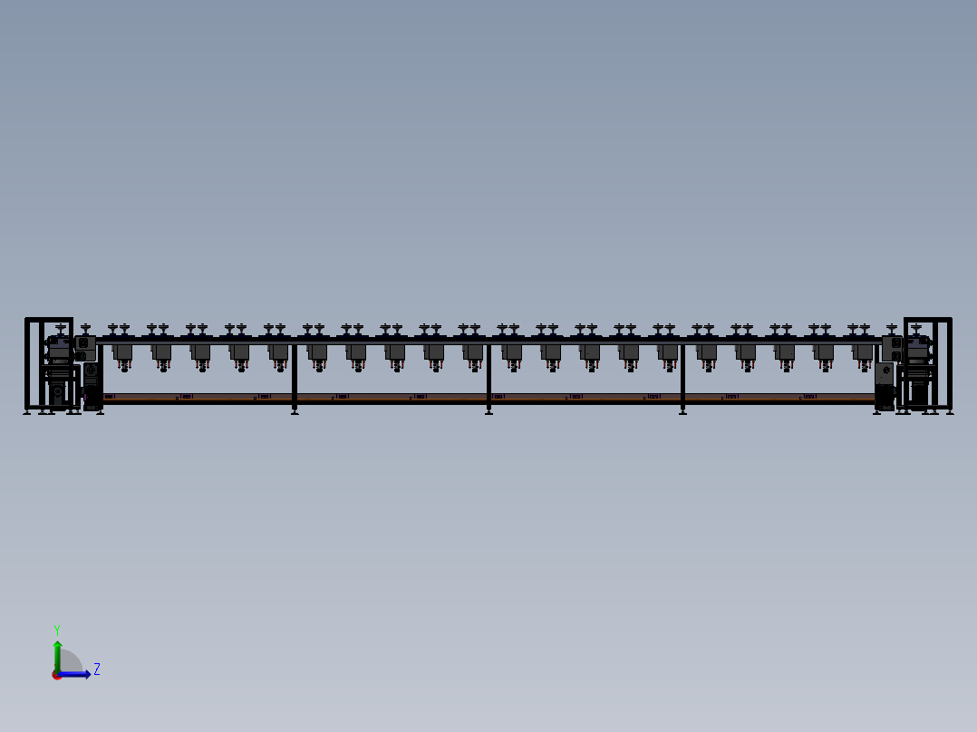 循环回流旋转倍速链线 3D模型（SolidWorks_ProE设计，提供step(stp)文件）左视图