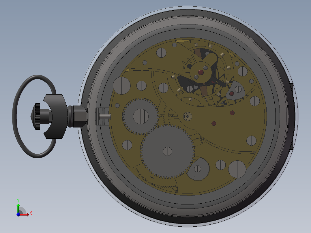 机械时钟表3d图纸 传动机构3d 多级齿轮传动机械时钟表3d三维模型前视图