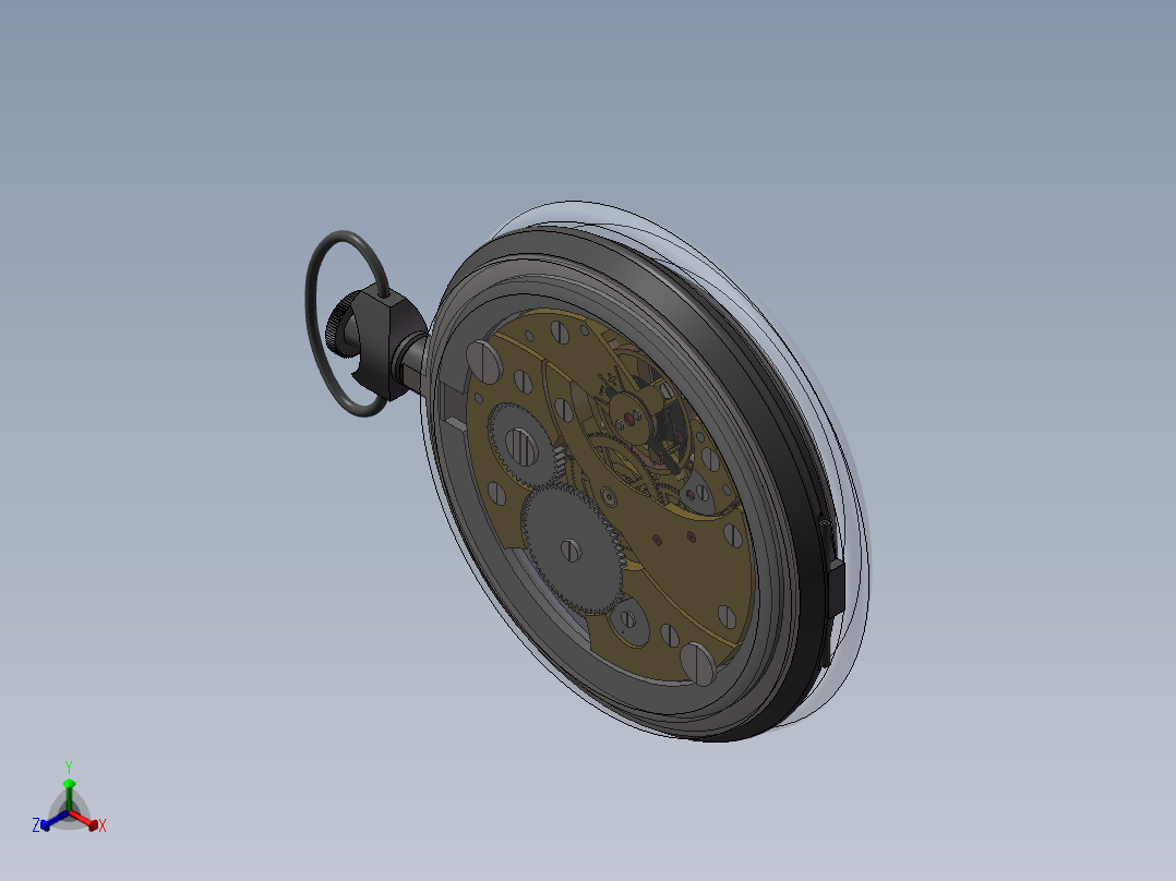 机械时钟表3d图纸 传动机构3d 多级齿轮传动机械时钟表3d三维模型正等轴测图