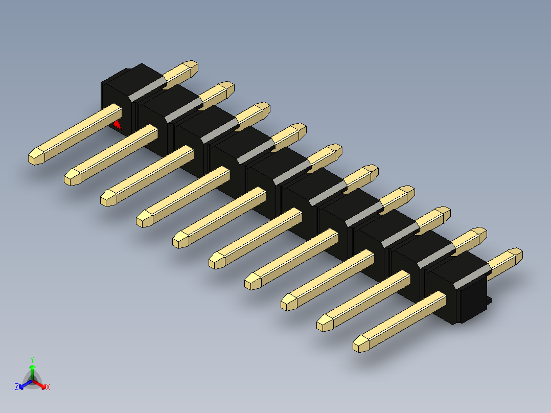 彩色公头100mil（2.54mm）系列-DS1021_black_1x10p_100mil_Type1_rev1.0主视图