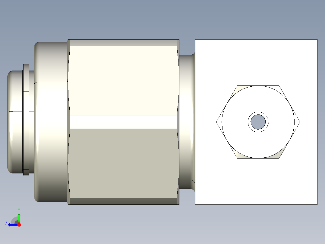 不锈钢三通颗粒过滤器，1-8英寸右视图