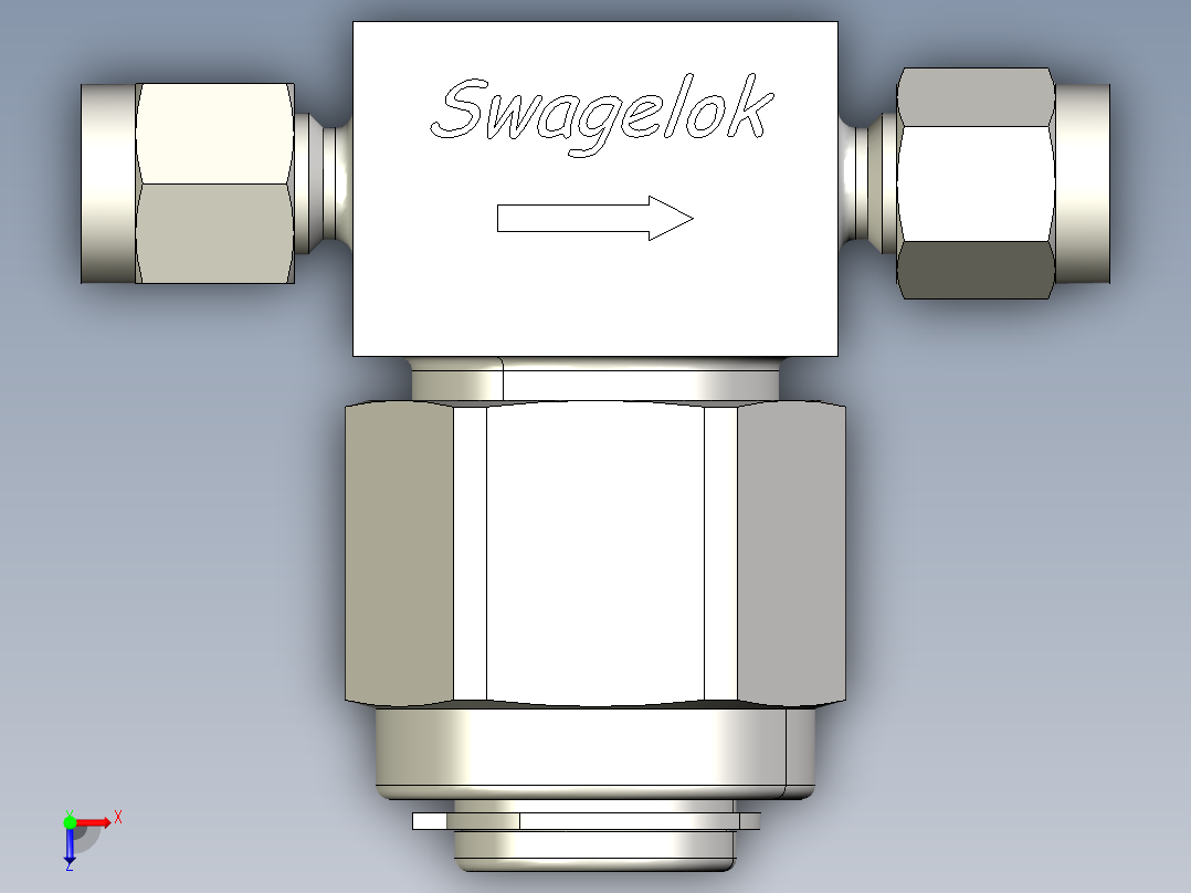 不锈钢三通颗粒过滤器，1-8英寸俯视图