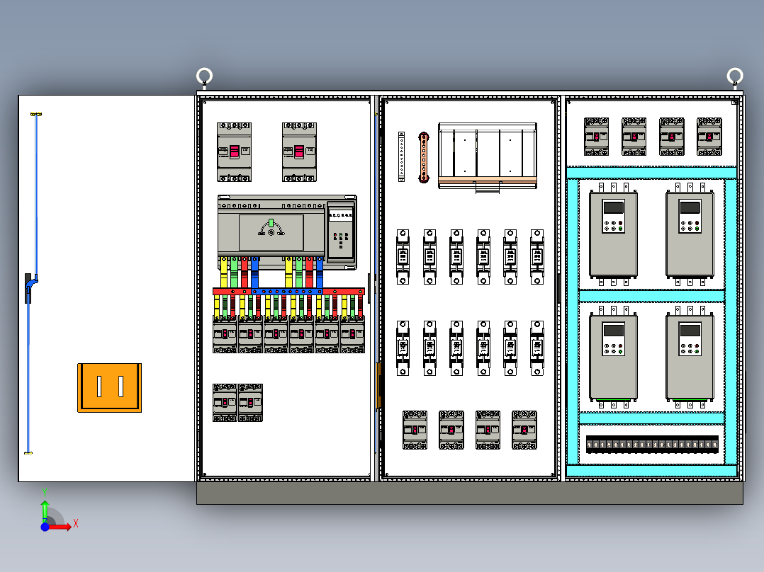 三柜组装双电源刀开关软启动控制柜 55769前视图